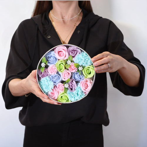 Coffret Fleurs de Savon Naissance Rond – Bleu