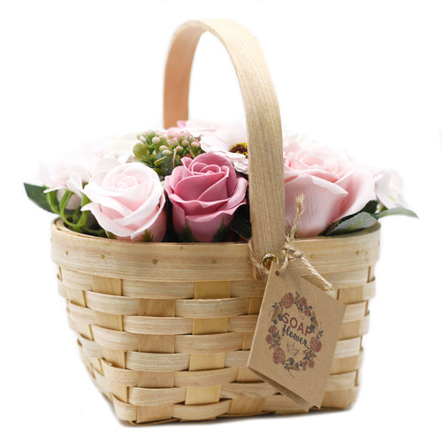Grand Bouquet de Savon en Panier Osier – Rose