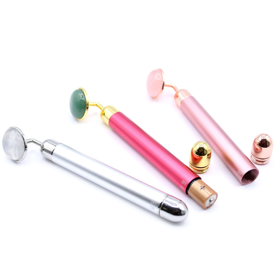 Rouleau de Massage Visage Vibrant en Quartz