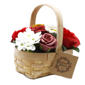Bouquet de Savon Rouge en Panier d'Osier – Taille Moyenne