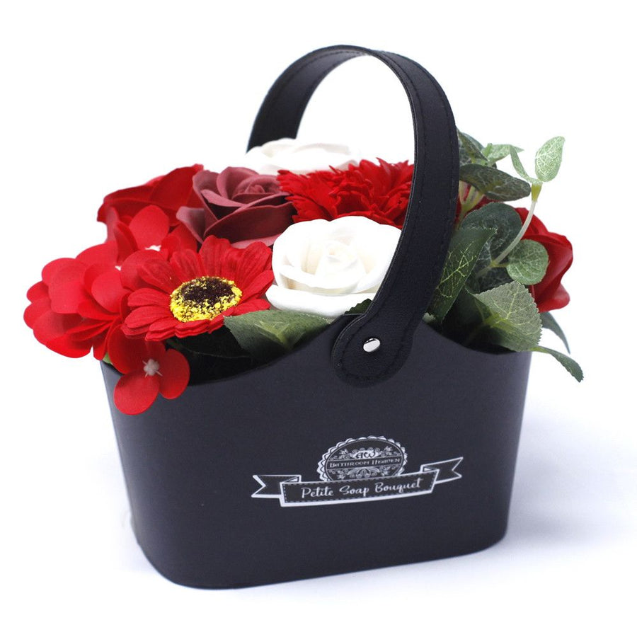 Mini bouquet de fleurs de savon en panier - rouge