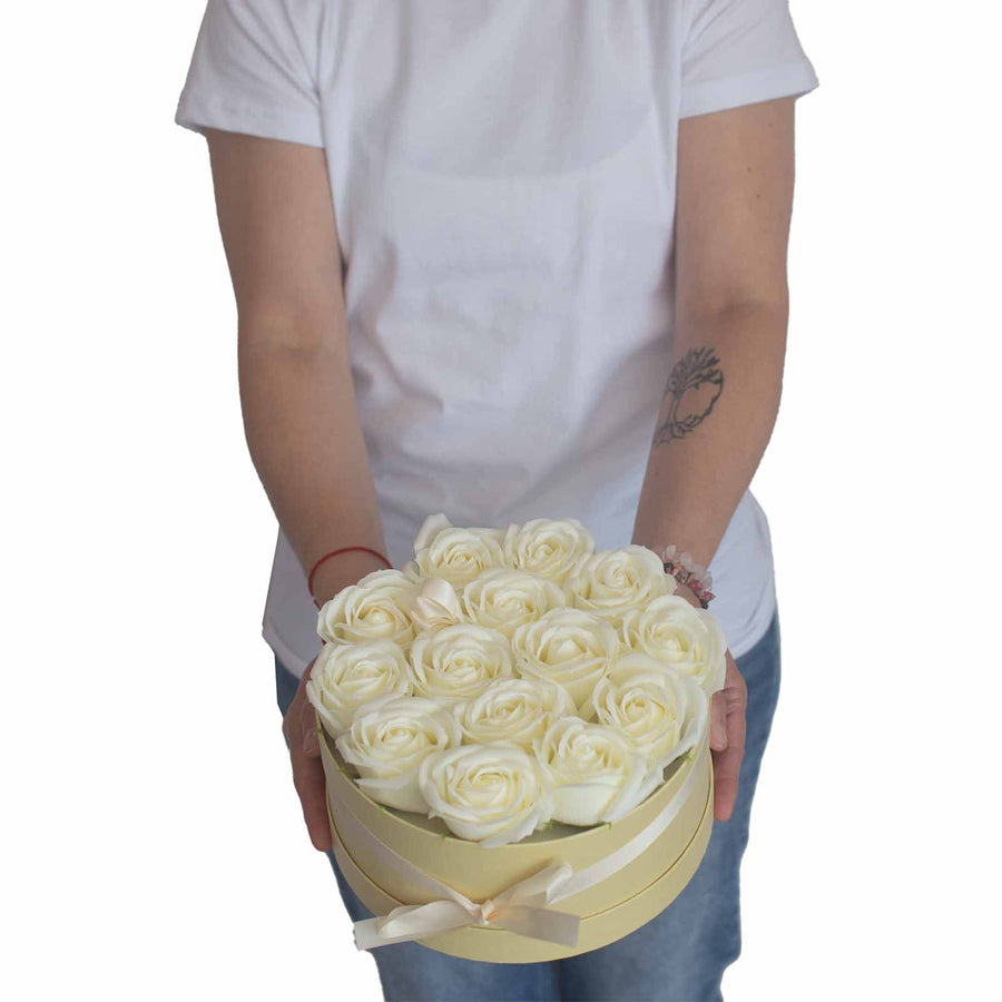 Bouquet de Fleurs en Savon - 9 Roses Crème - Carré