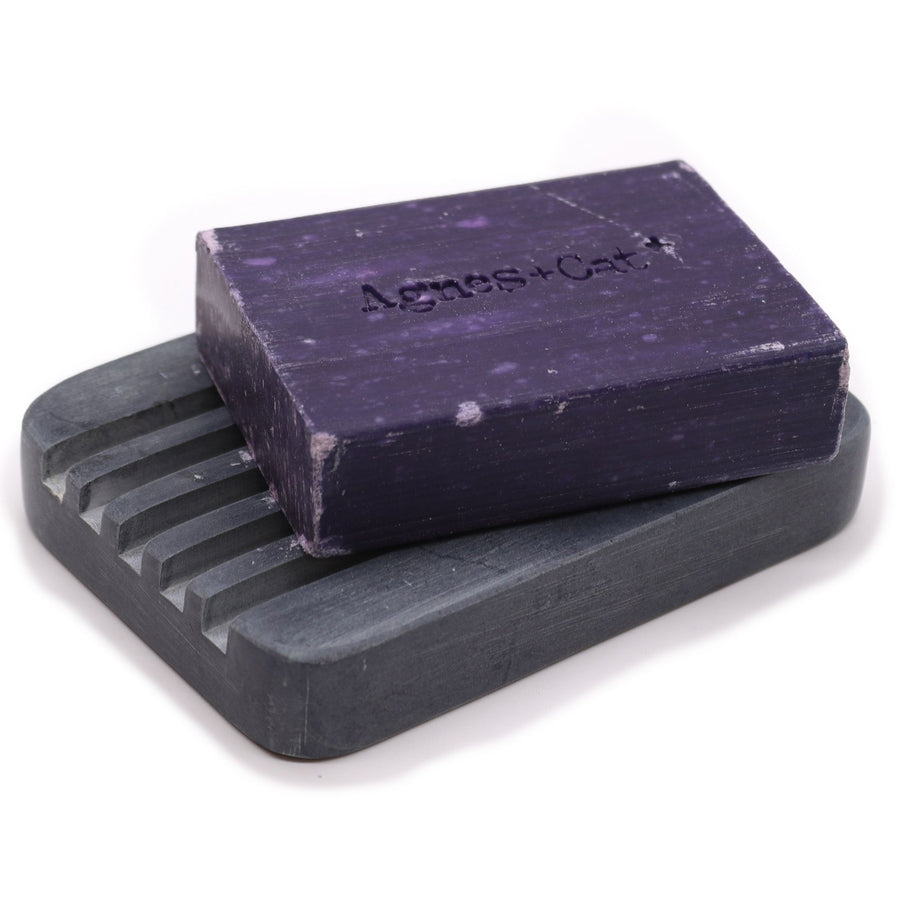Porte-Savon en Pierre à Savon Grise 12x8,5cm à Rainures