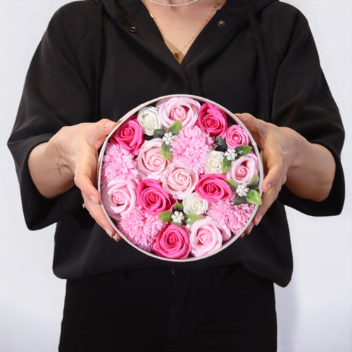 Coffret Fleurs de Savon Naissance Rond – Rose