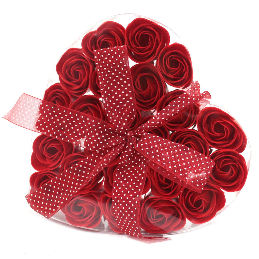 Fleurs de Savon Roses Rouges - Boîte Cœur de 24