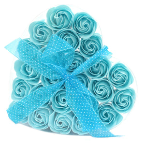 Fleurs de Savon Roses Bleues - Boîte Cœur de 24