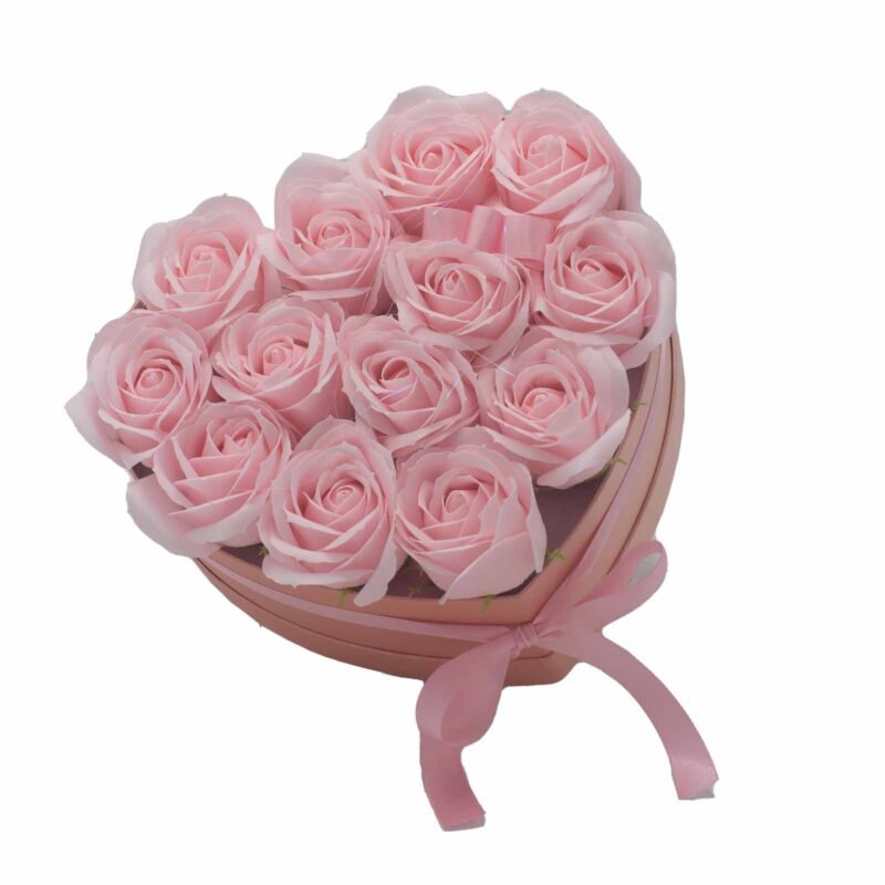Bouquet de fleurs de savon - 13 Roses Roses - Coeur