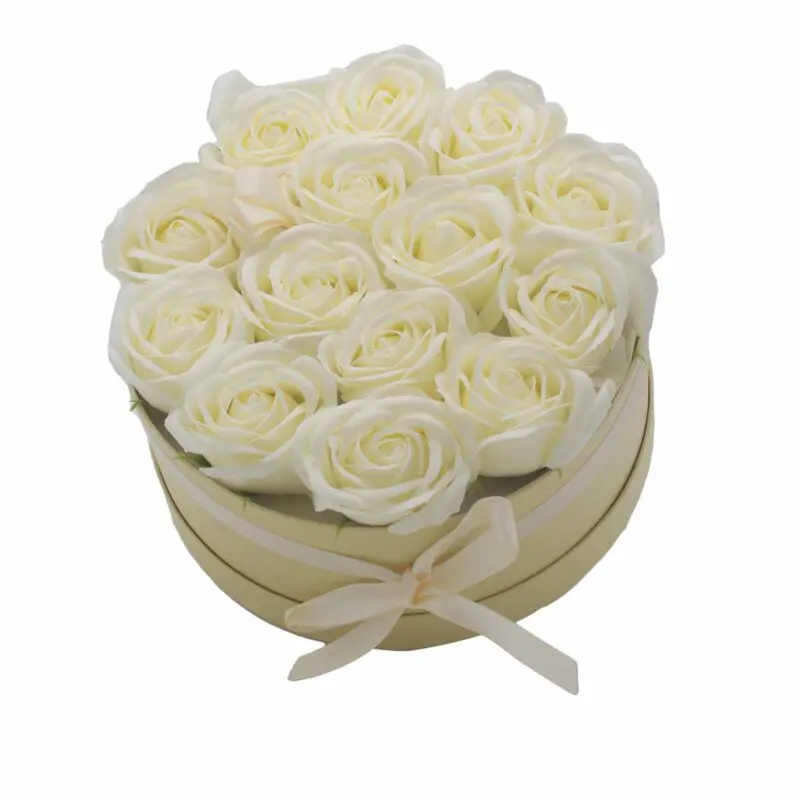Bouquet de fleurs de savon - 14 Roses Crème - Ronde