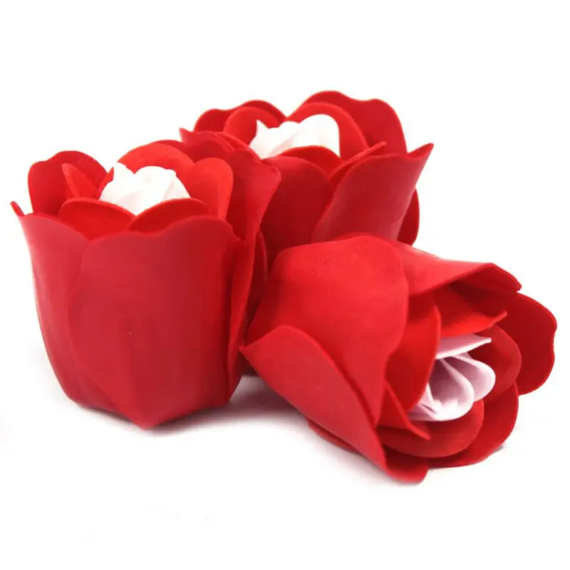 Coffret de 3 fleurs de savon en forme de coeur - Roses rouges – Image 2