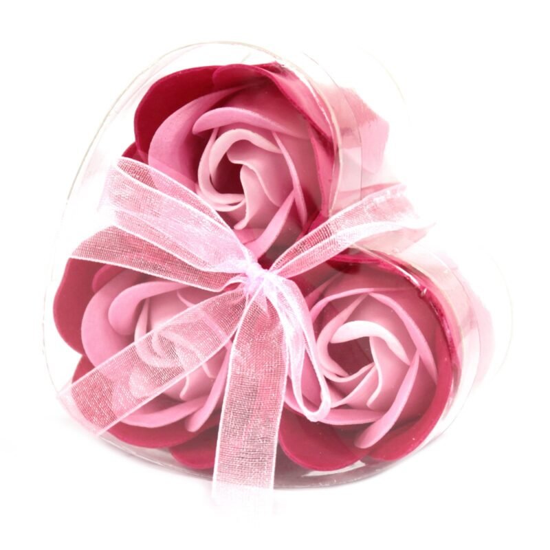 Set de 3 boîtes à coeur en forme de fleur de savon - Roses roses