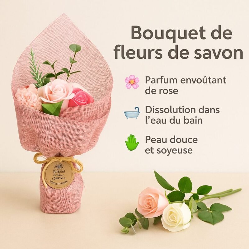 Bouquet de fleurs de savon debout - Rose – Image 2